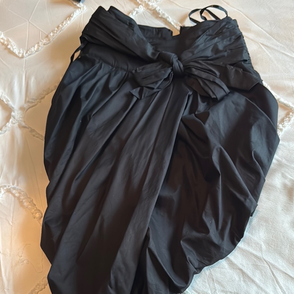 Bebe Black Bubble Midi Skirt with Tie Front